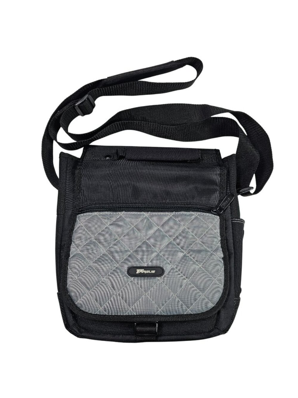 Targus Quilted Black & Gray Tablet Messenger Bag With Adjustable Strap 10x9x3"